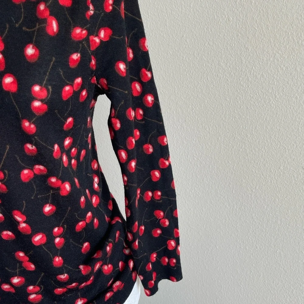 J Crew Wool Cherry Print Black Top Size S